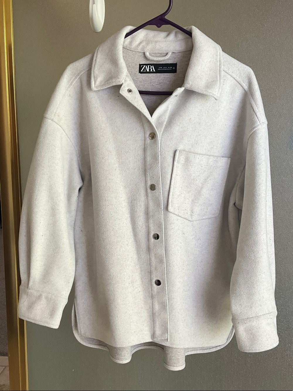 Zara Pale Gray Oversized Button Shirt Jacket